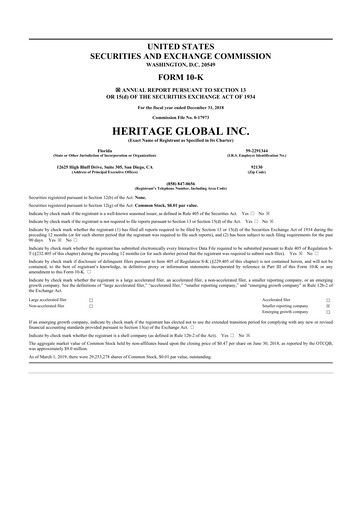 Thumbnail Heritage Global 10-K Annual Report 2018