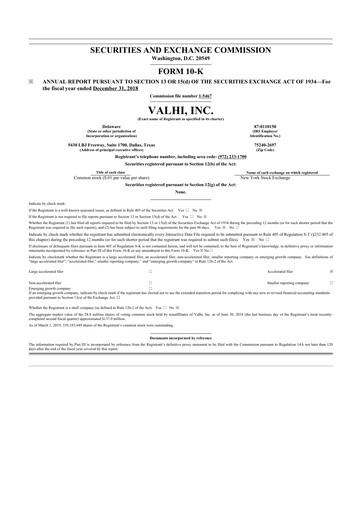 Thumbnail Valhi 10-K Annual Report 2018