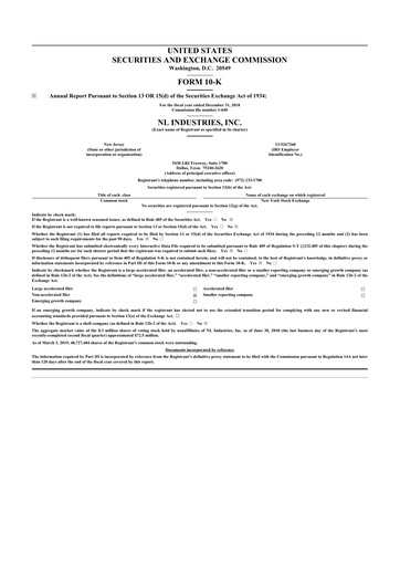 Thumbnail NL Industries 10-K Annual Report 2018