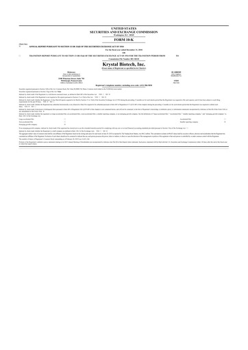 Thumbnail Krystal Biotech 10-K Annual Report 