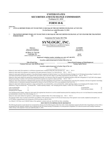 Thumbnail Synlogic 10-K Annual Report 2018