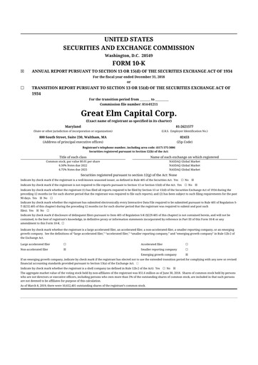 Thumbnail Great Elm Capital
 10-K Annual Report 