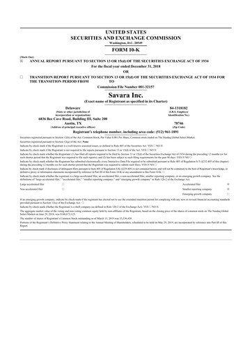 Thumbnail Savara 10-K Annual Report 2018