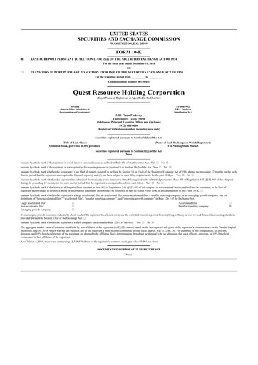 Thumbnail Quest Resource Holding 10-K Annual Report 2018