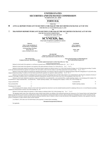 Thumbnail SCYNEXIS 10-K Annual Report 2018