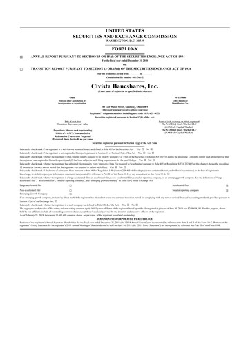 Thumbnail Civista Bancshares
 10-K Annual Report 2018