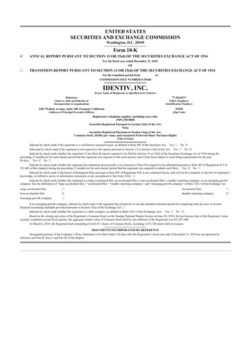 Thumbnail Identiv 10-K Annual Report 2018