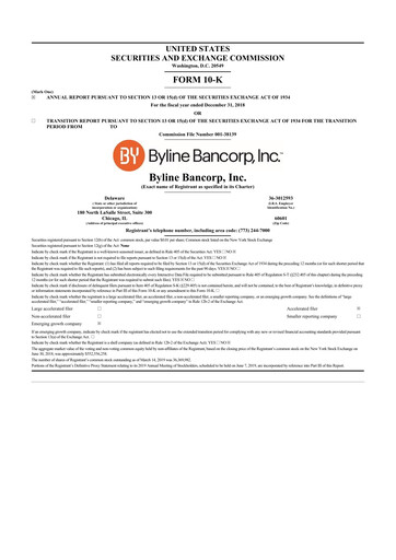 Vorschaubild Byline Bancorp 10-K Jahresbericht 2018