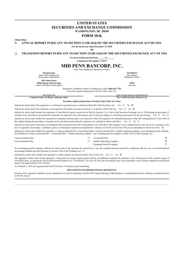 Thumbnail Mid Penn Bancorp 10-K Annual Report 2018