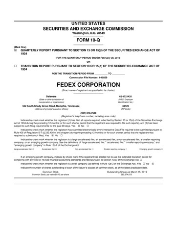 Thumbnail FedEx 10-Q Quarterly Report FY2019 