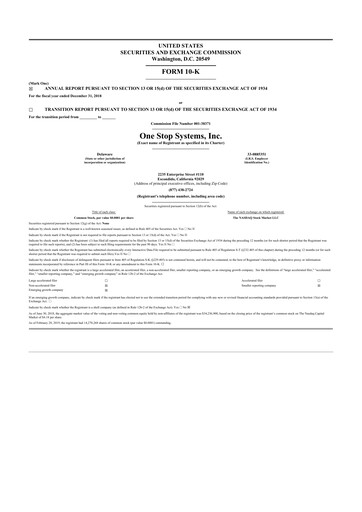 Thumbnail One Stop Systems 10-K Annual Report 2018