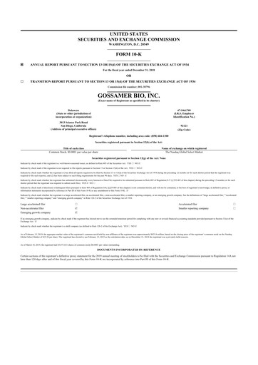 Thumbnail Gossamer Bio 10-K Annual Report 