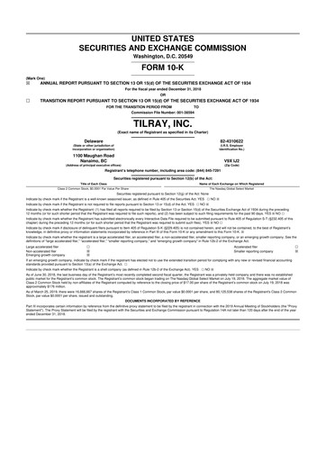 Miniature Tilray Brands
 10-K Rapport annuel 2018