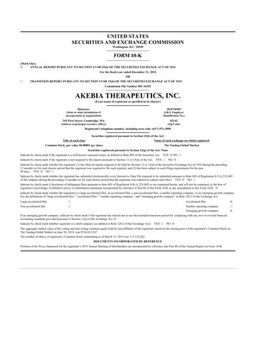 Thumbnail Akebia Therapeutics 10-K Annual Report 2018
