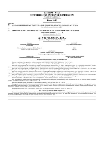 Vorschaubild aTyr Pharma 10-K Jahresbericht 2018