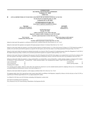 Thumbnail Pathfinder Bancorp 10-K Annual Report 2018