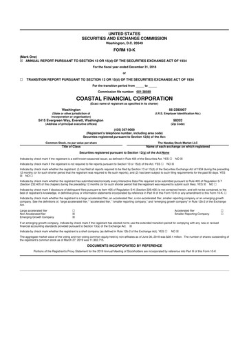 Thumbnail Coastal Financial Corporation 10-K Annual Report 2018
