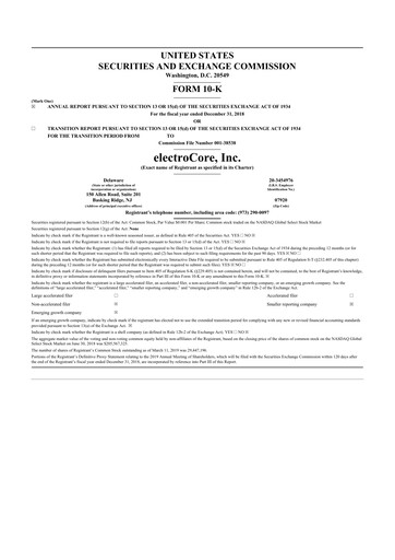 Thumbnail electroCore 10-K Annual Report 2018