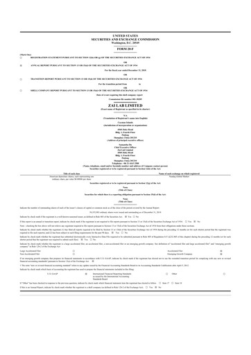 Miniature Zai Lab 20-F Rapport annuel 2018