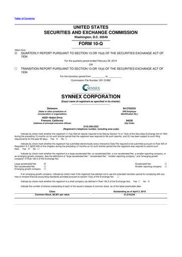 Thumbnail TD Synnex 10-Q Quarterly Report FY2019 