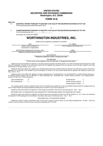 Miniature Worthington Enterprises 10-Q Rapport trimestriel 2019 