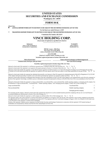 Thumbnail Vince Holding 10-K Annual Report 2018