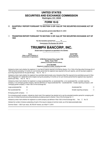 Thumbnail Triumph Financial 10-Q Quarterly Report FY2019 