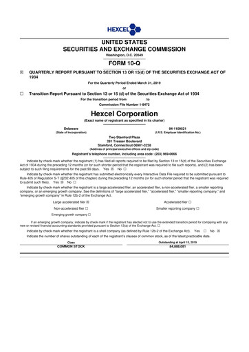 Thumbnail Hexcel
 10-Q Quarterly Report FY2019 
