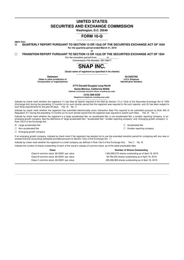 Thumbnail Snap 10-Q Quarterly Report FY2019 