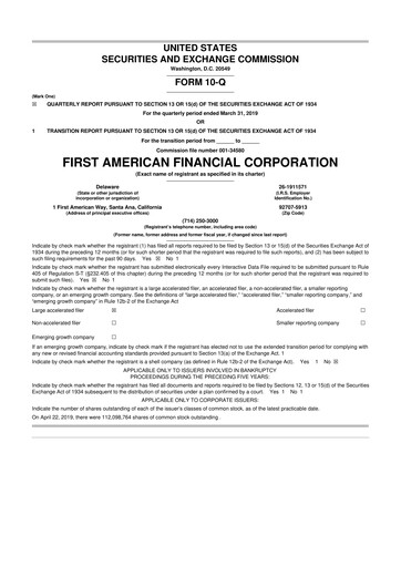 Miniature First American Financial Corporation 10-Q Rapport trimestriel 2019 