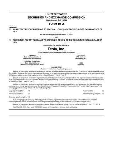 Thumbnail Tesla 10-Q Quarterly Report FY2019 