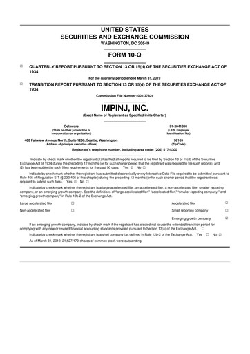 Miniature Impinj 10-Q Rapport trimestriel 2019 