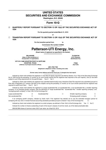 Thumbnail Patterson-UTI Energy 10-Q Quarterly Report FY2019 
