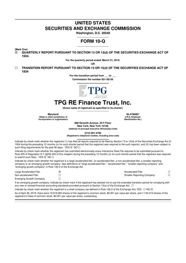 Thumbnail TPG Real Estate Finance Trust
 10-Q Quarterly Report FY2019 