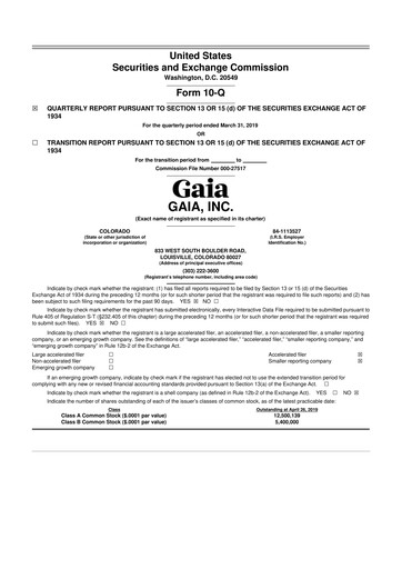 Thumbnail Gaia 10-Q Quarterly Report FY 