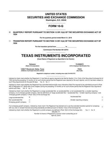 Miniature Texas Instruments 10-Q Rapport trimestriel 2019 