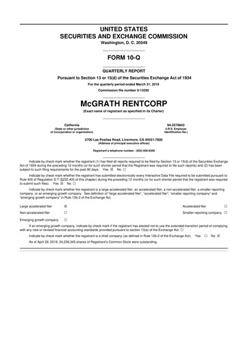 Miniature McGrath RentCorp
 10-Q Rapport trimestriel 2019 
