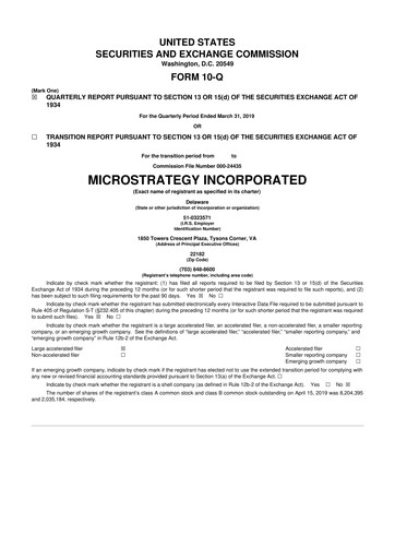 Thumbnail Strategy 
 (MicroStrategy) 10-Q Quarterly Report FY2019 