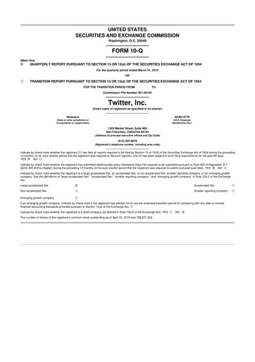 Thumbnail Twitter 10-Q Quarterly Report FY2019 