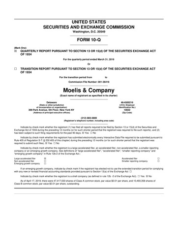 Thumbnail Moelis & Company 10-Q Quarterly Report FY2019 