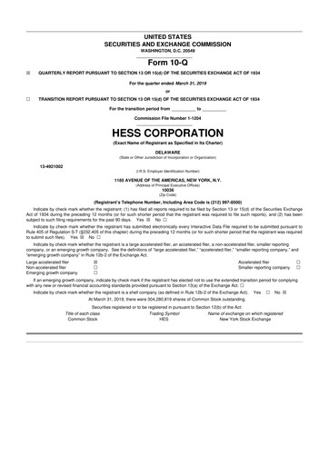 Thumbnail Hess 10-Q Quarterly Report FY2019 