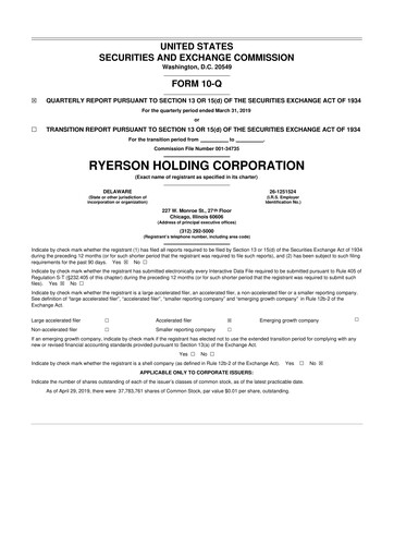 Thumbnail Ryerson 10-Q Quarterly Report FY2019 