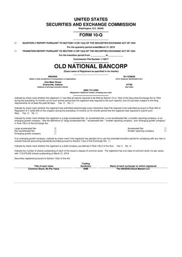 Miniature Old National Bank
 10-Q Rapport trimestriel 2019 