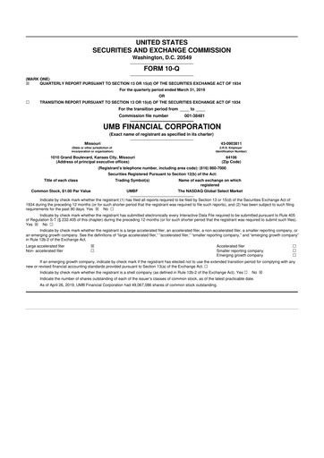 Thumbnail UMB Financial 10-Q Quarterly Report FY2019 