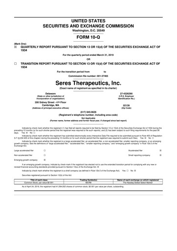 Thumbnail Seres Therapeutics 10-Q Quarterly Report FY2019 