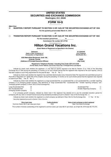 Thumbnail Hilton Grand Vacations
 10-Q Quarterly Report FY 