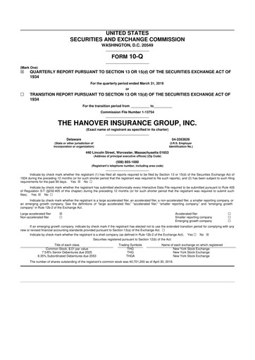 Thumbnail Hanover Insurance Group 10-Q Quarterly Report FY 