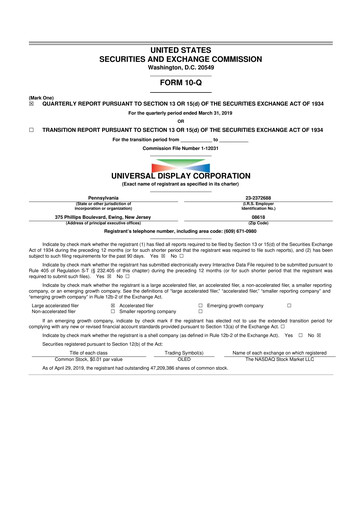 Vorschaubild Universal Display Corporation
 10-Q Quartalsbericht 2019 