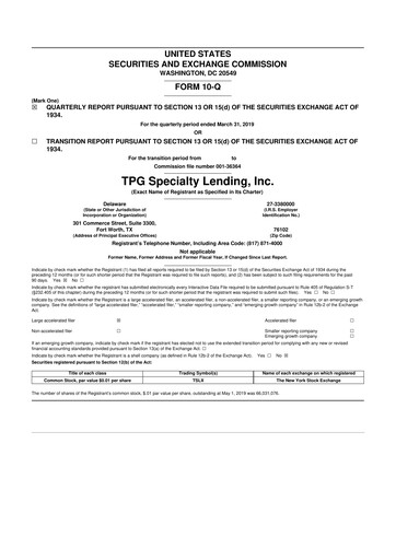 Thumbnail Sixth Street Specialty Lending 10-Q Quarterly Report FY 