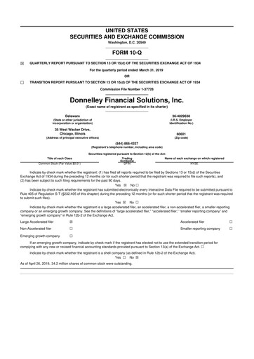 Vorschaubild Donnelley Financial Solutions
 10-Q Quartalsbericht 2019 